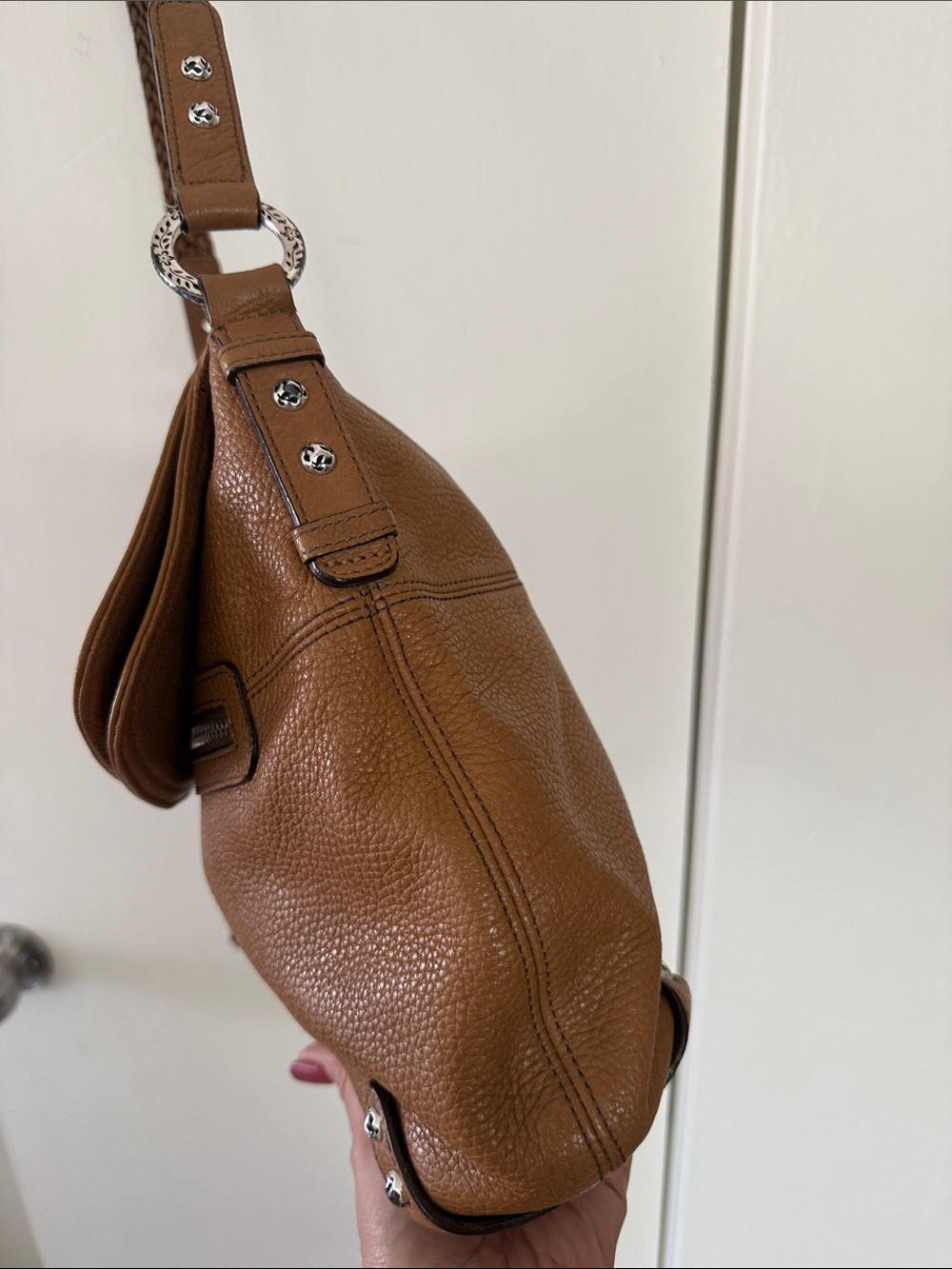 Brighton Tan Pebbled Leather Shoulder Bag with Floral Tassel - Picture 17 of 17
